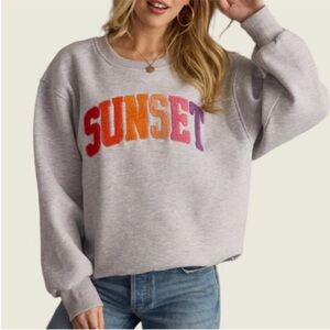 Remi James NYC Heather Gray Sweatshirt with Colorful 'SUNSET' Script NWT Size S